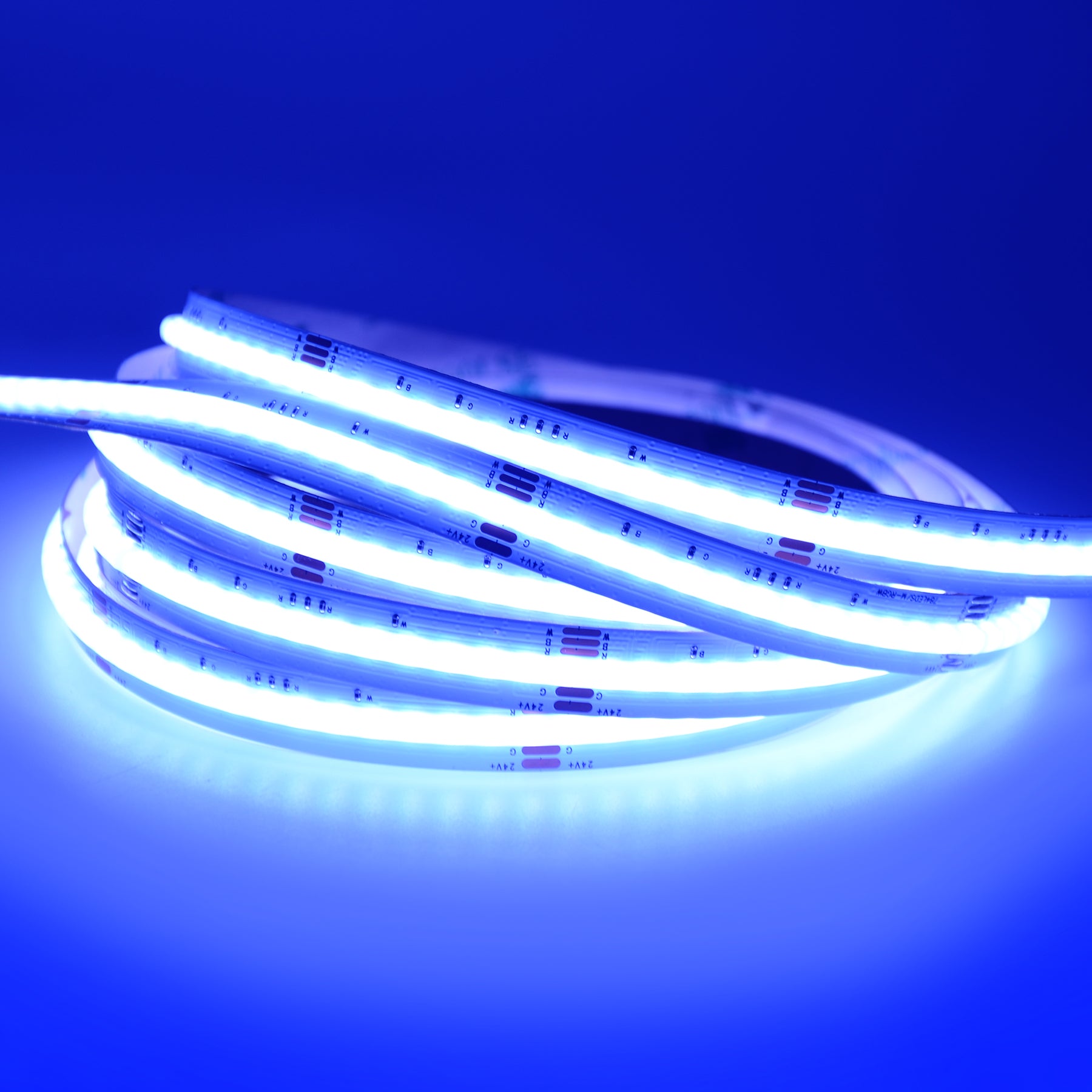  LED COB Strip Light, Seamless, 5M Reel, IP20, 24V, 12mm Wide, RGB+White