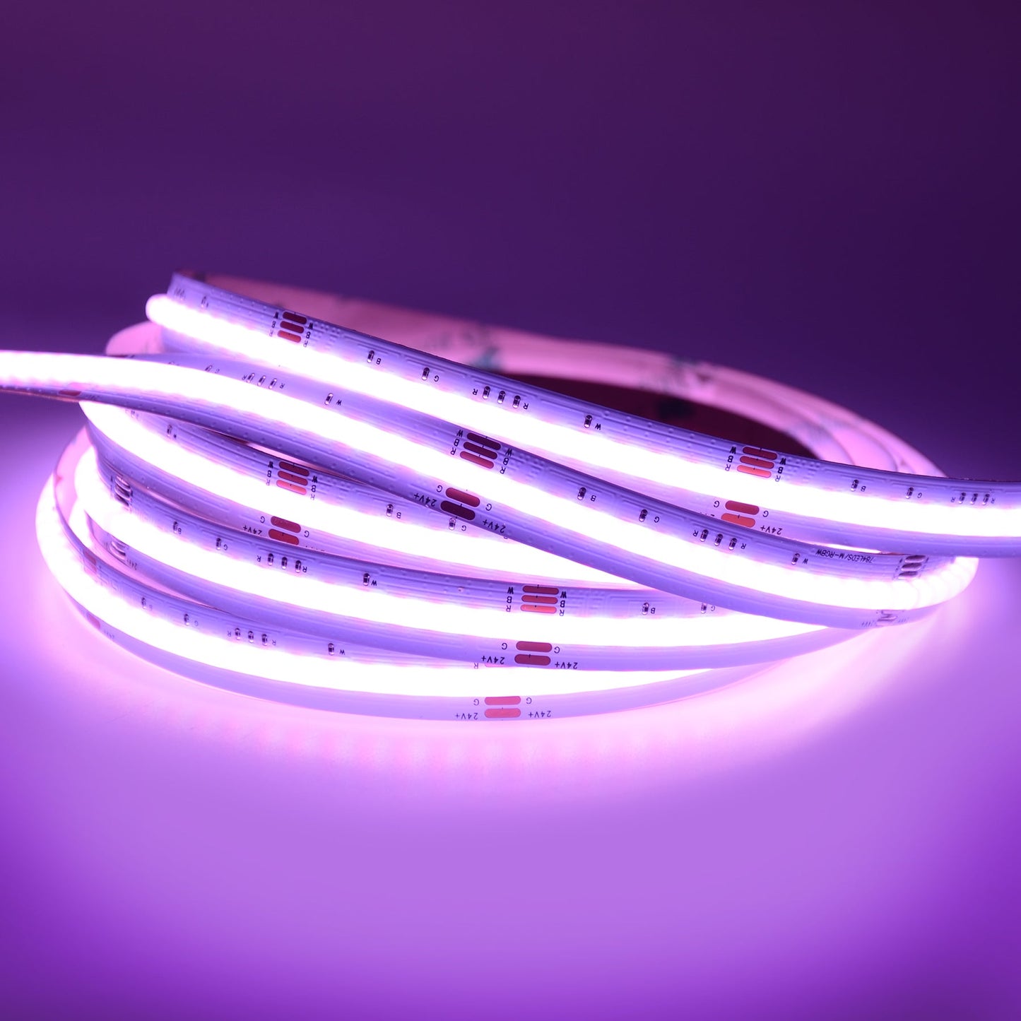  LED COB Strip Light, Seamless, 5M Reel, IP20, 24V, 12mm Wide, RGB+Warm White
