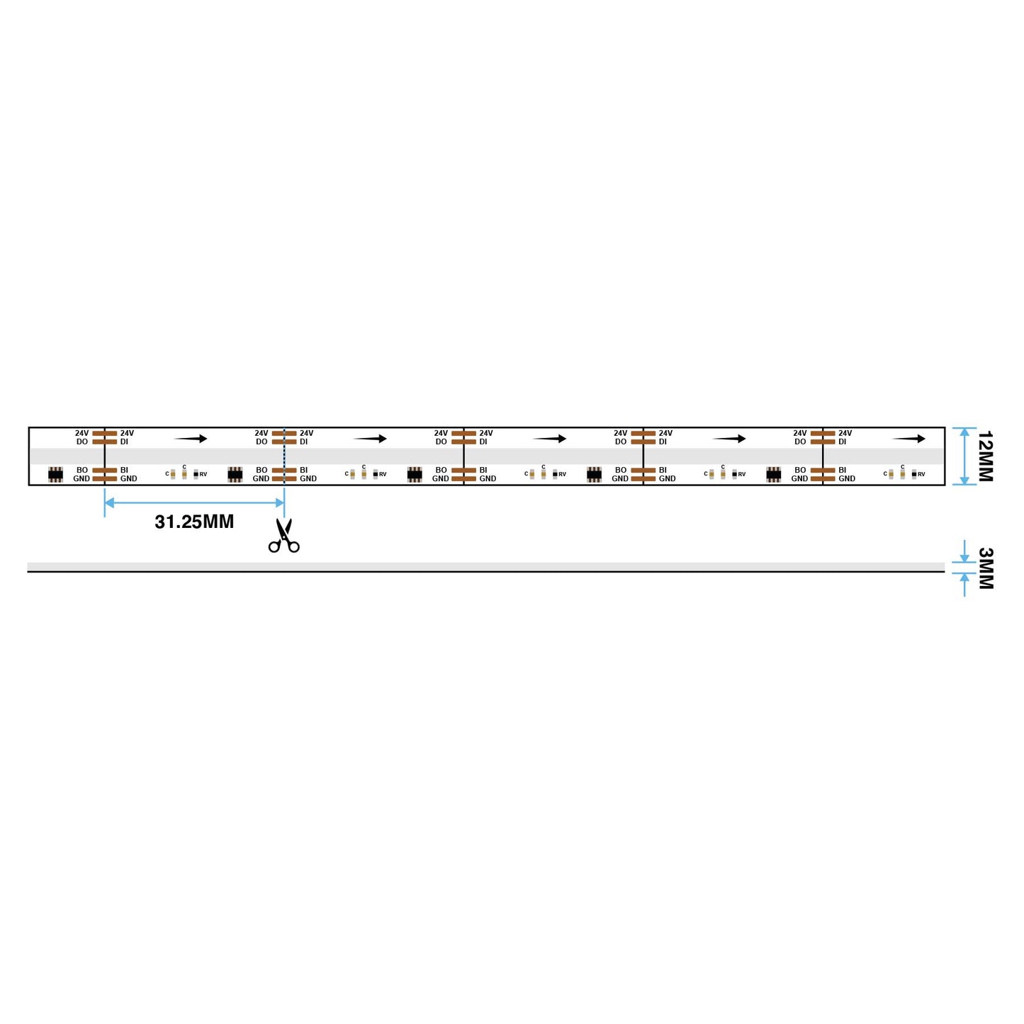  WS2811 SPI COB RGB LED Strip Light 24V – 5M Digital Addressable, IP20