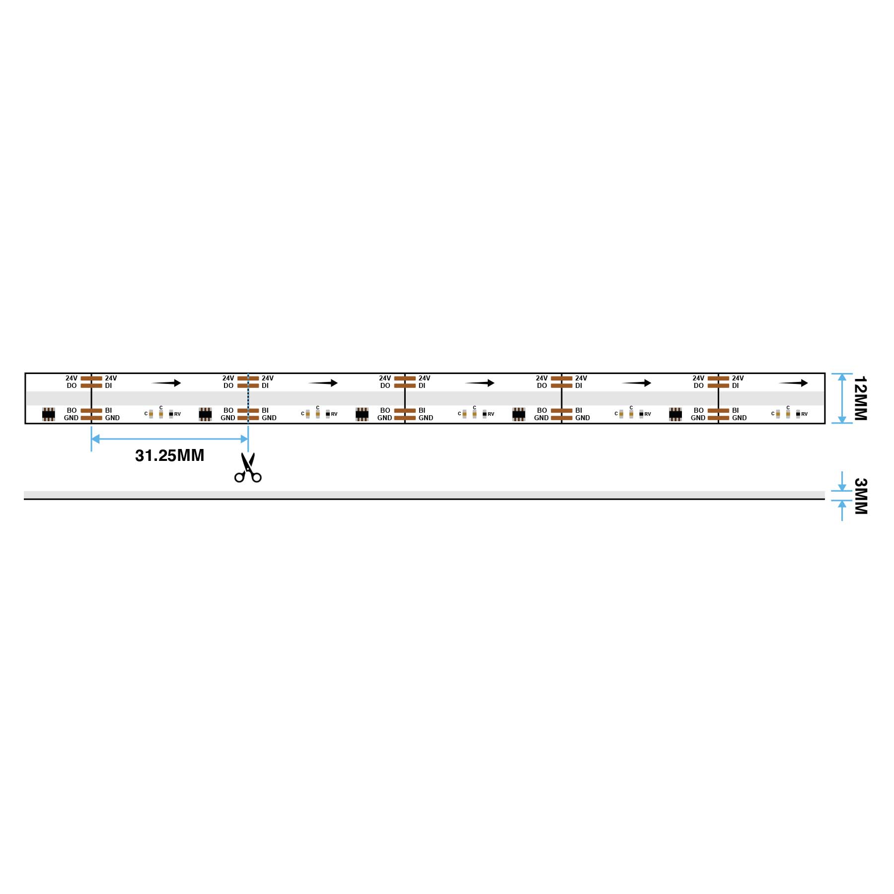  WS2811 SPI COB RGB LED Strip Light 24V – 5M Digital Addressable, IP20