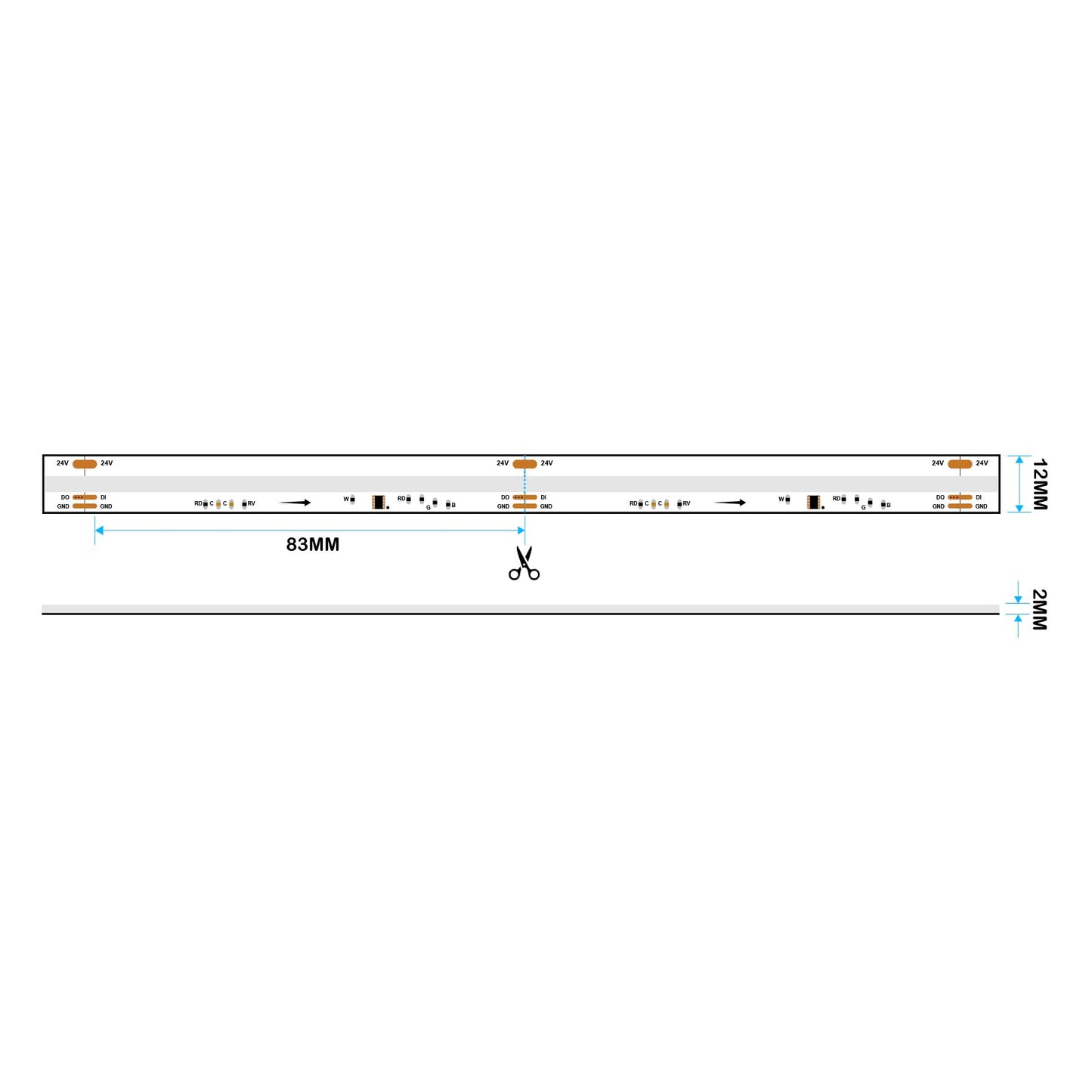  UCS2904 SPI COB RGBWW LED Strip Light 24V – 5M Digital Addressable, IP20