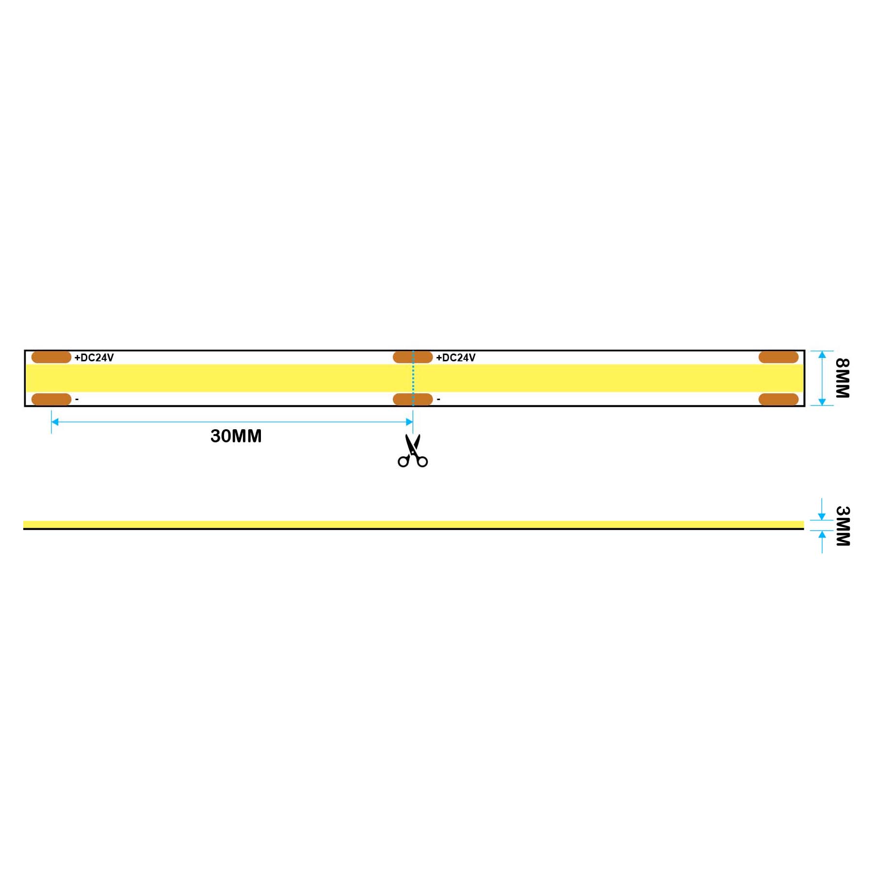  LED COB Strip Light, Seamless, 5M Reel, IP20, 24V, 8mm Wide