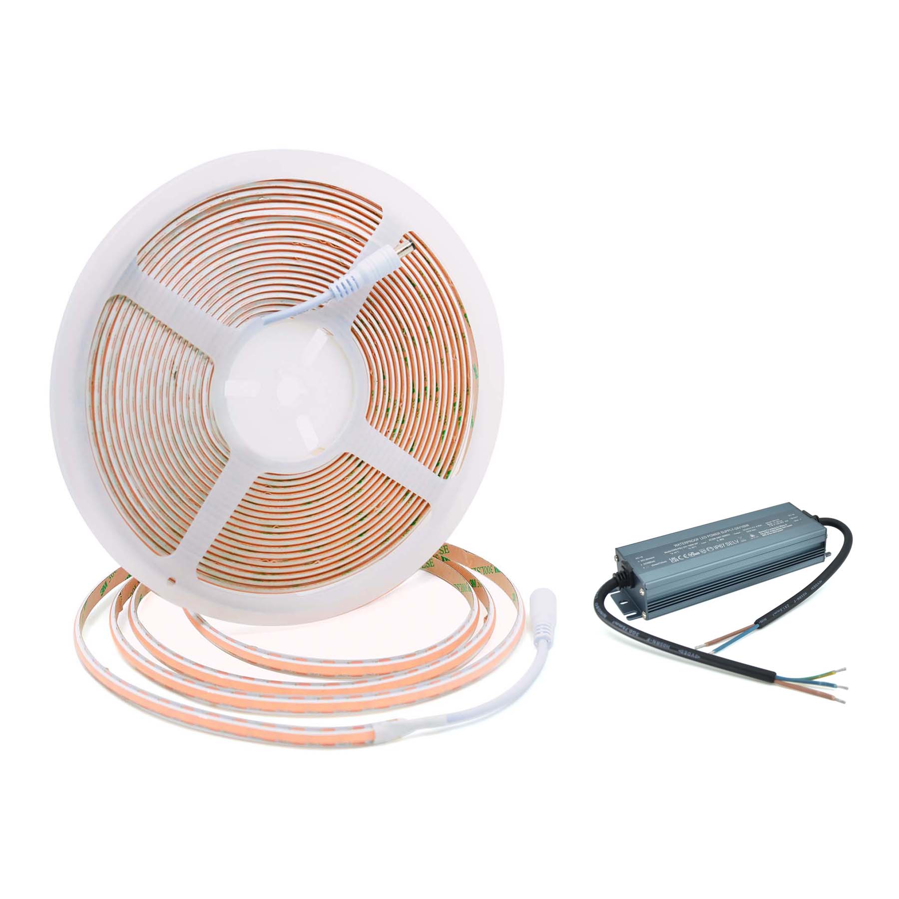 LED COB Strip Light, Seamless, 10M Reel, IP20/IP65, 24V, 1cm/Cut