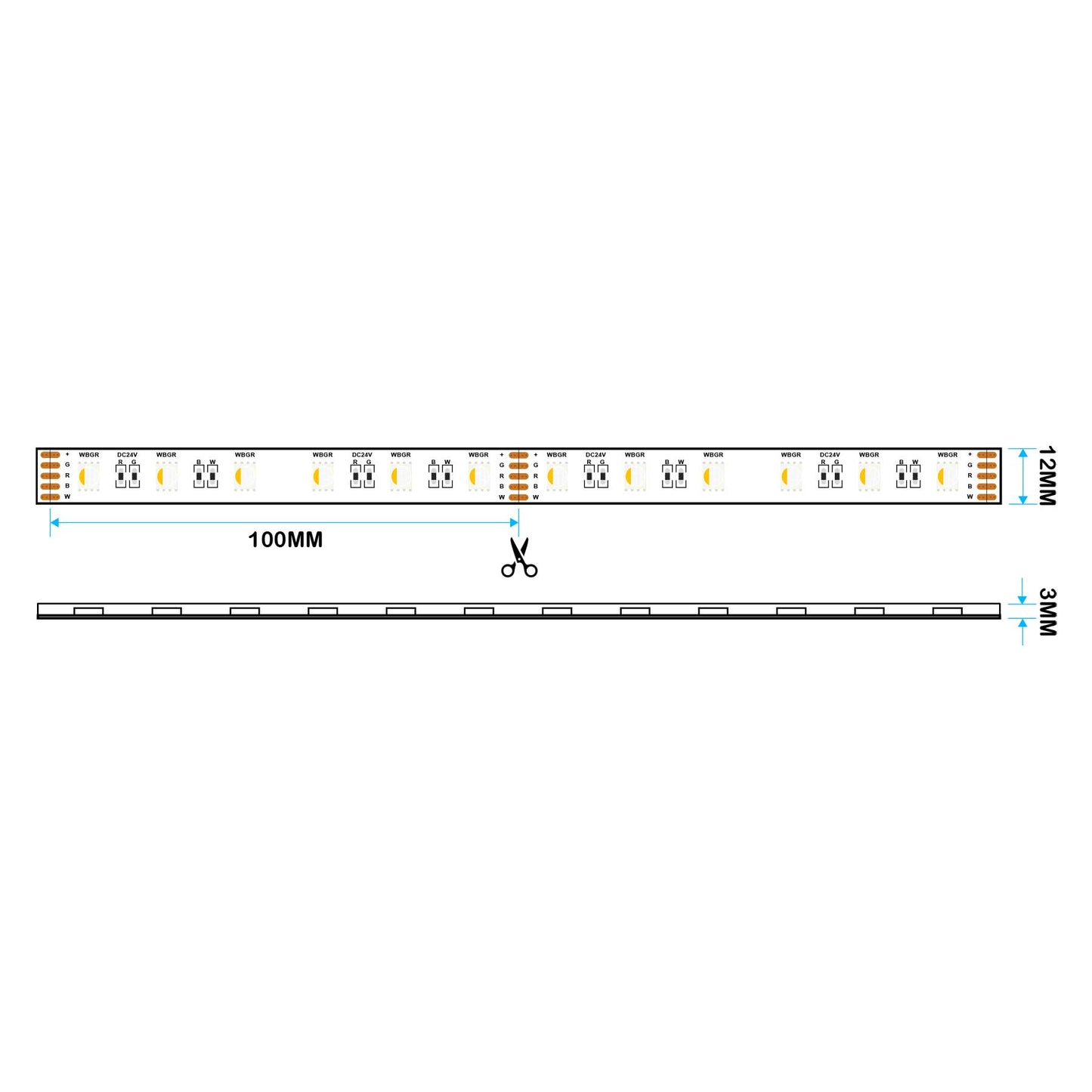  LED 5050 Strip Light, 5M Reel, IP44, 24V, 60 LEDs/M, RGB+Warm White