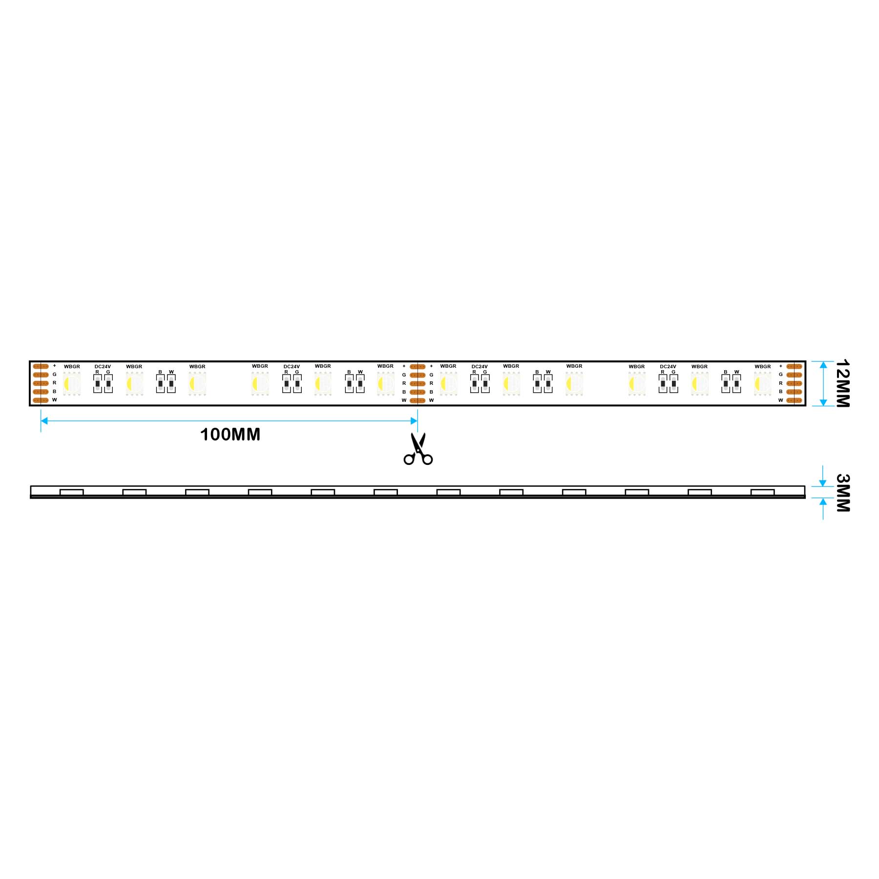  LED 5050 Strip Light, 5M Reel, IP44, 24V, 60 LEDs/M, RGB+White