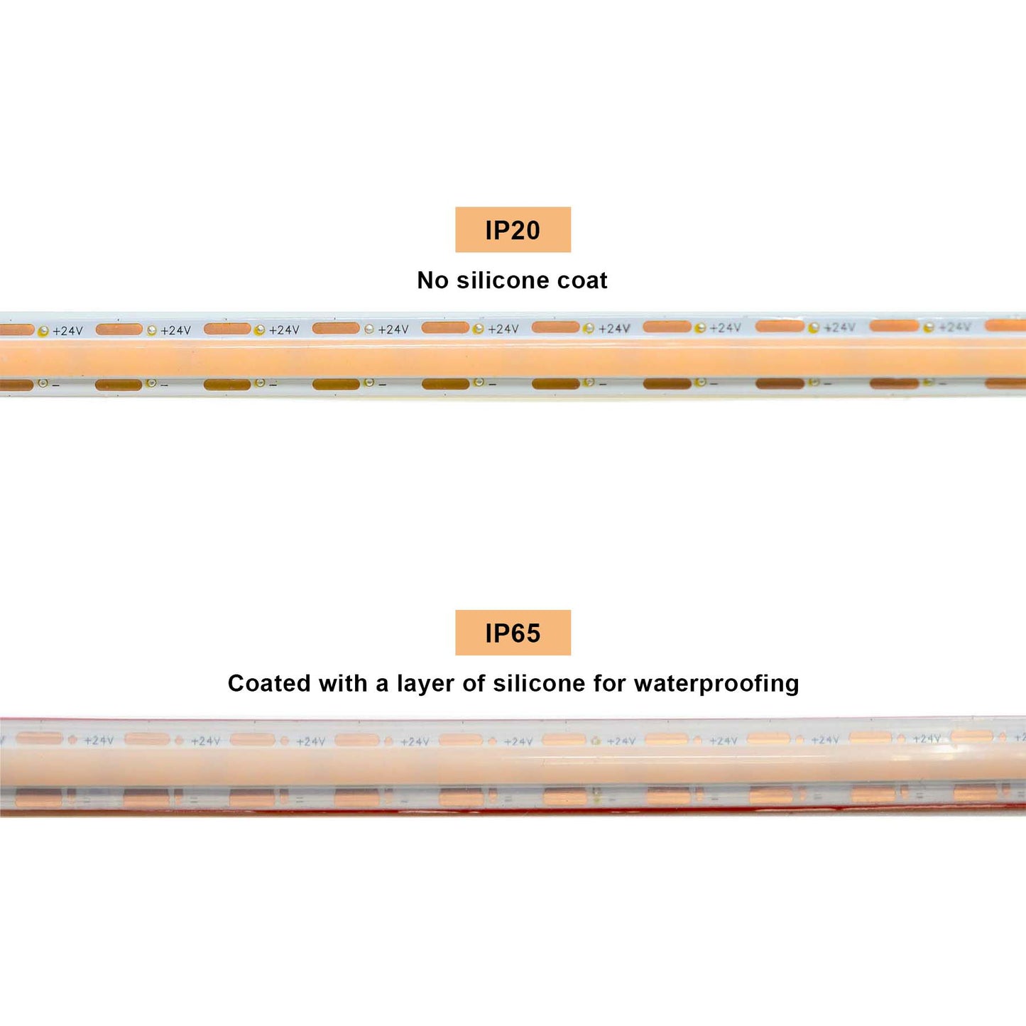  LED COB Strip Light, Seamless, 10M Reel, IP20/IP65, 24V, 1cm/Cut