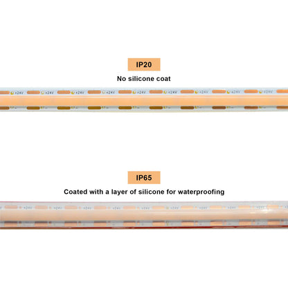  LED COB Strip Light, Seamless, 10M Reel, IP20/IP65, 24V, 1cm/Cut