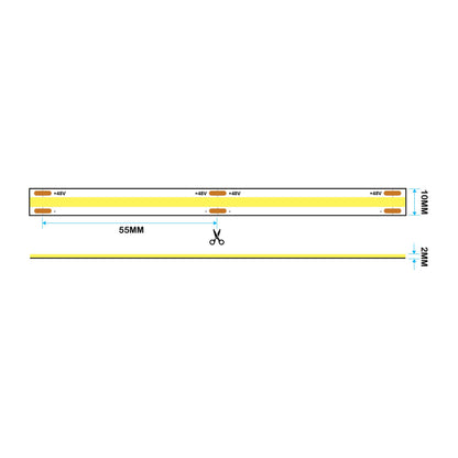  LED COB Strip Light, Seamless, IP20, 48V, 10mm Wide