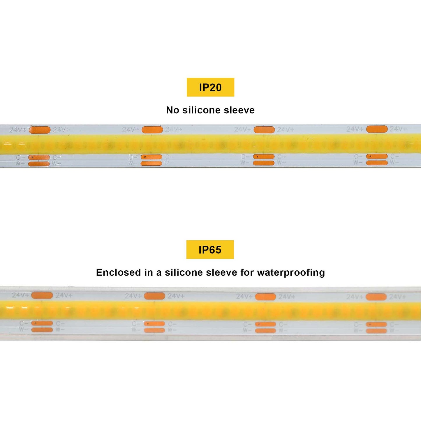  LED COB Strip Light, Seamless, 5M Reel, IP20/IP65, 24V, 10mm/12mm Wide, CCT