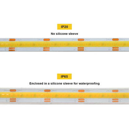  LED COB Strip Light, Seamless, 5M Reel, IP20/IP65, 24V, 10mm/12mm Wide, CCT