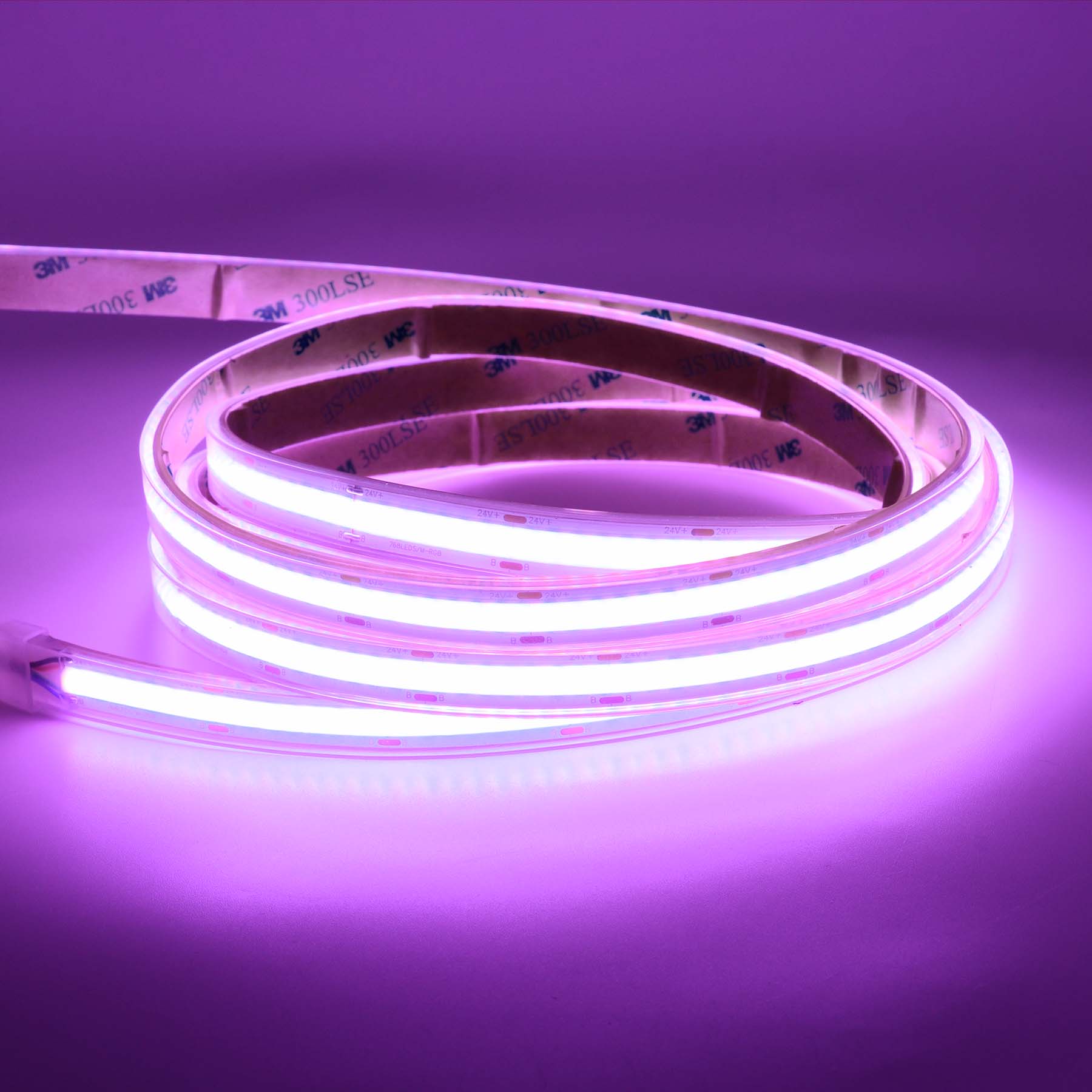  LED COB Strip Light, Seamless, 5M Reel, IP20/IP65, 24V, 10mm/12mm Wide, RGB