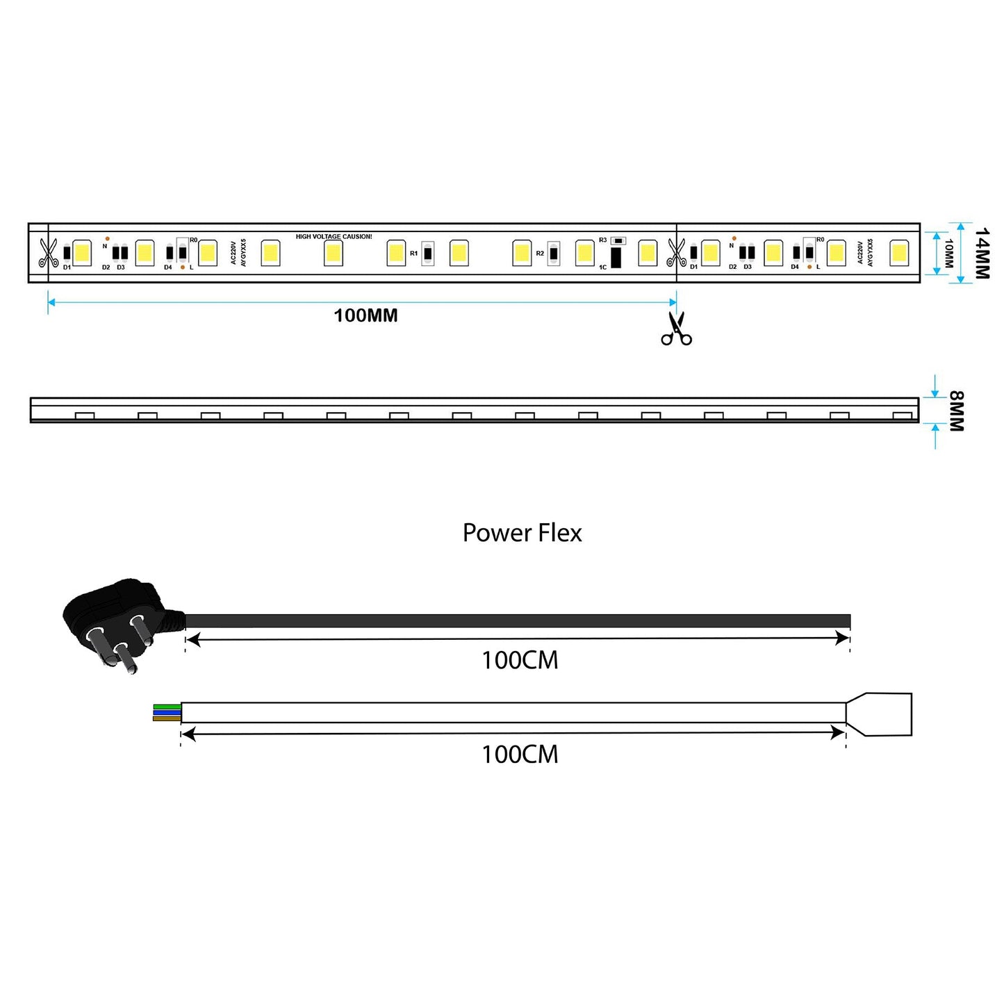  LED 2835 AC Strip Light, IP65, 220V-240V
