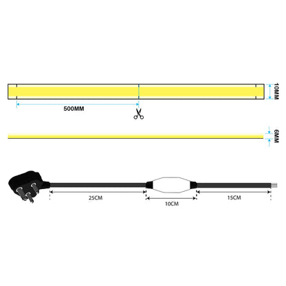  LED COB AC Strip Light, Seamless, IP65, 220V-240V, 10mm Wide, 50cm/Cut