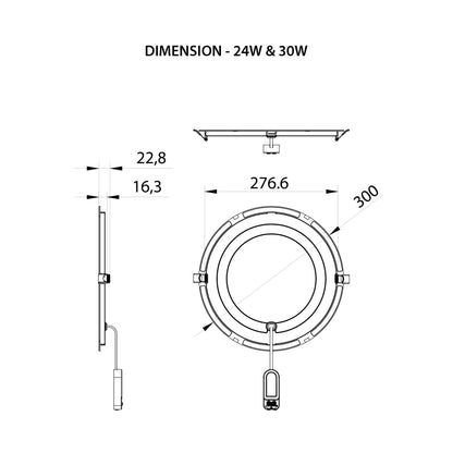  LED Slim Panel Light Round Recessed 3CCT IP54