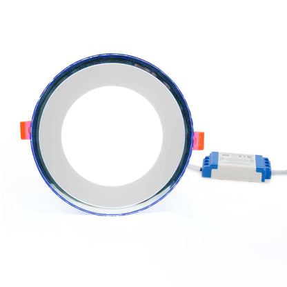  Recessed Round Chrome Mirror Blue Edge Lit LED Panel Light