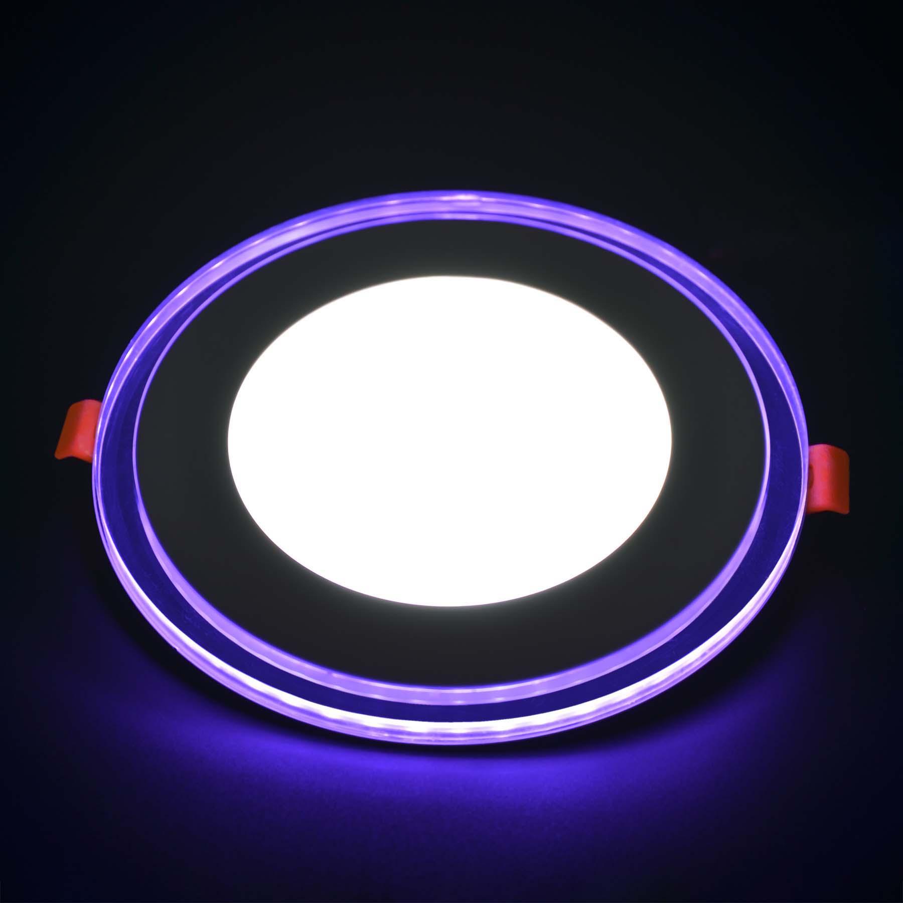  Recessed Round Chrome Mirror Purple Edge Lit LED Panel Light