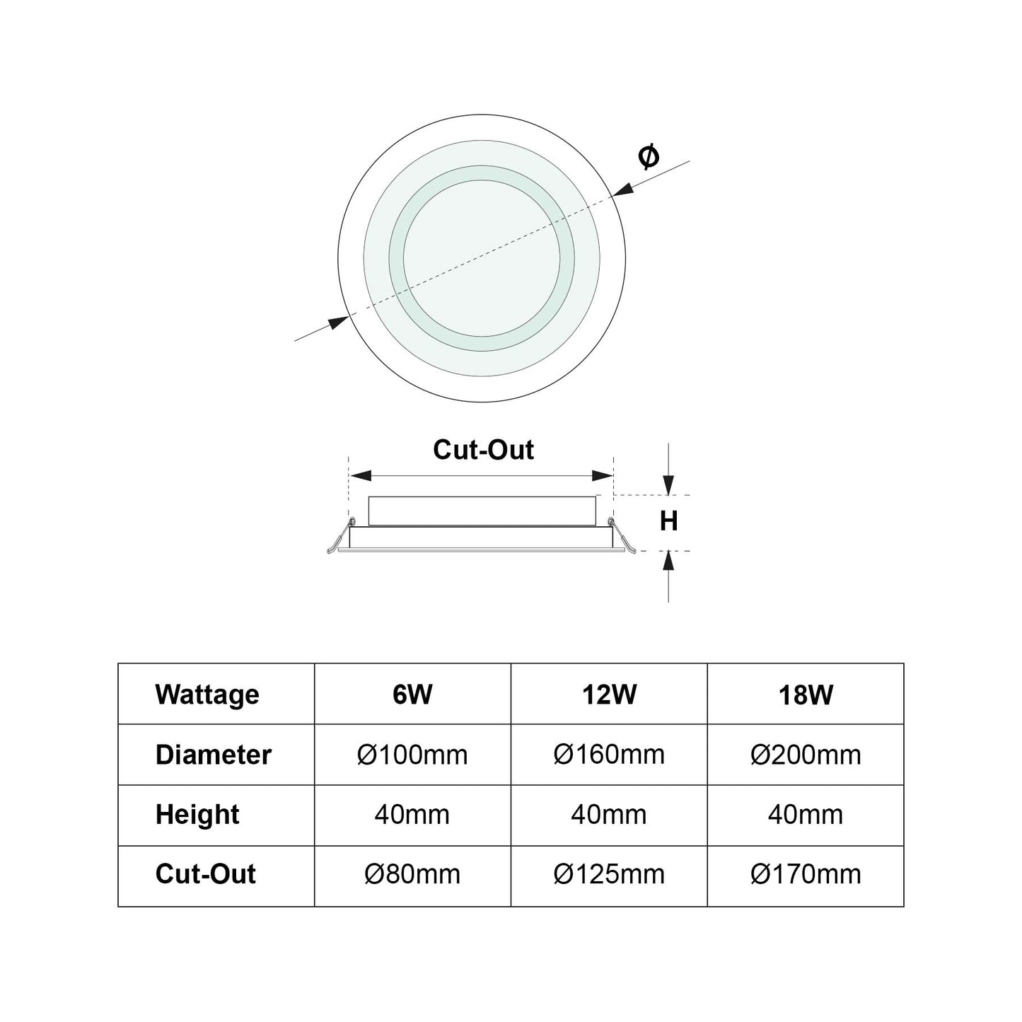 Recessed Round Crystal Glass Edge LED Panel Light Triple Cycles