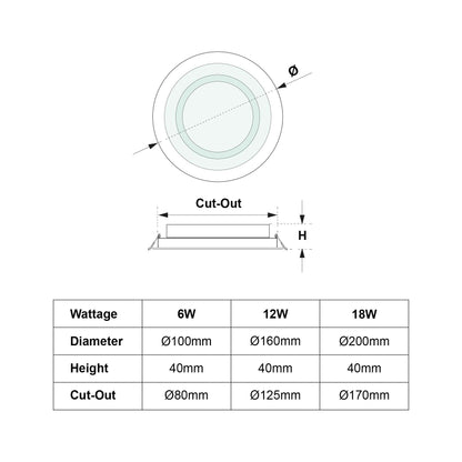  Recessed Round Crystal Glass Edge LED Panel Light Triple Cycles