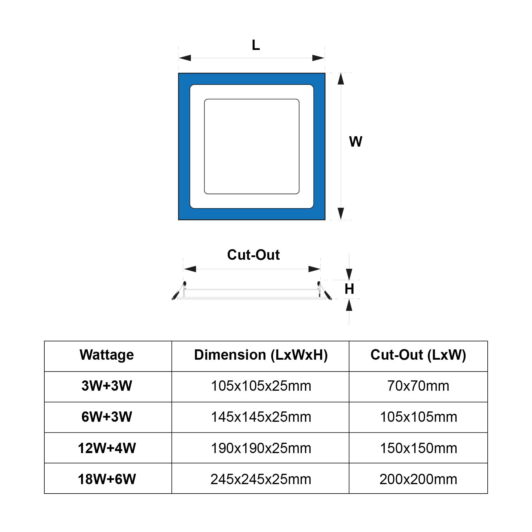  Recessed Square Blue Edge Lit LED Panel Light