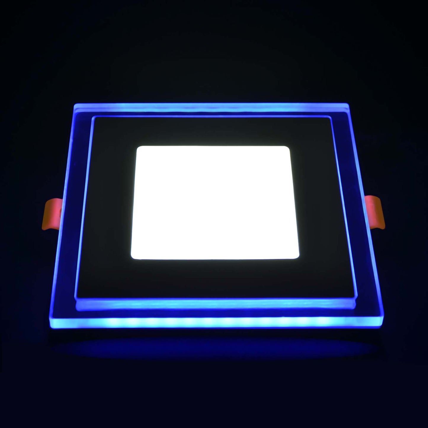  Recessed Square Chrome Mirror Blue Edge Lit LED Panel Light