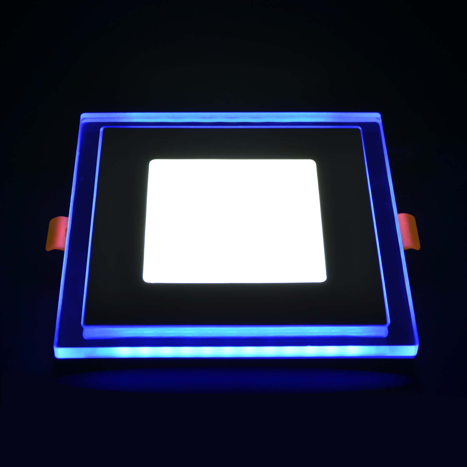  Recessed Square Chrome Mirror Blue Edge Lit LED Panel Light