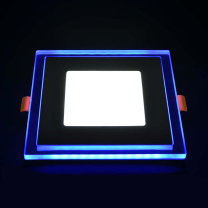  Recessed Square Chrome Mirror Blue Edge Lit LED Panel Light