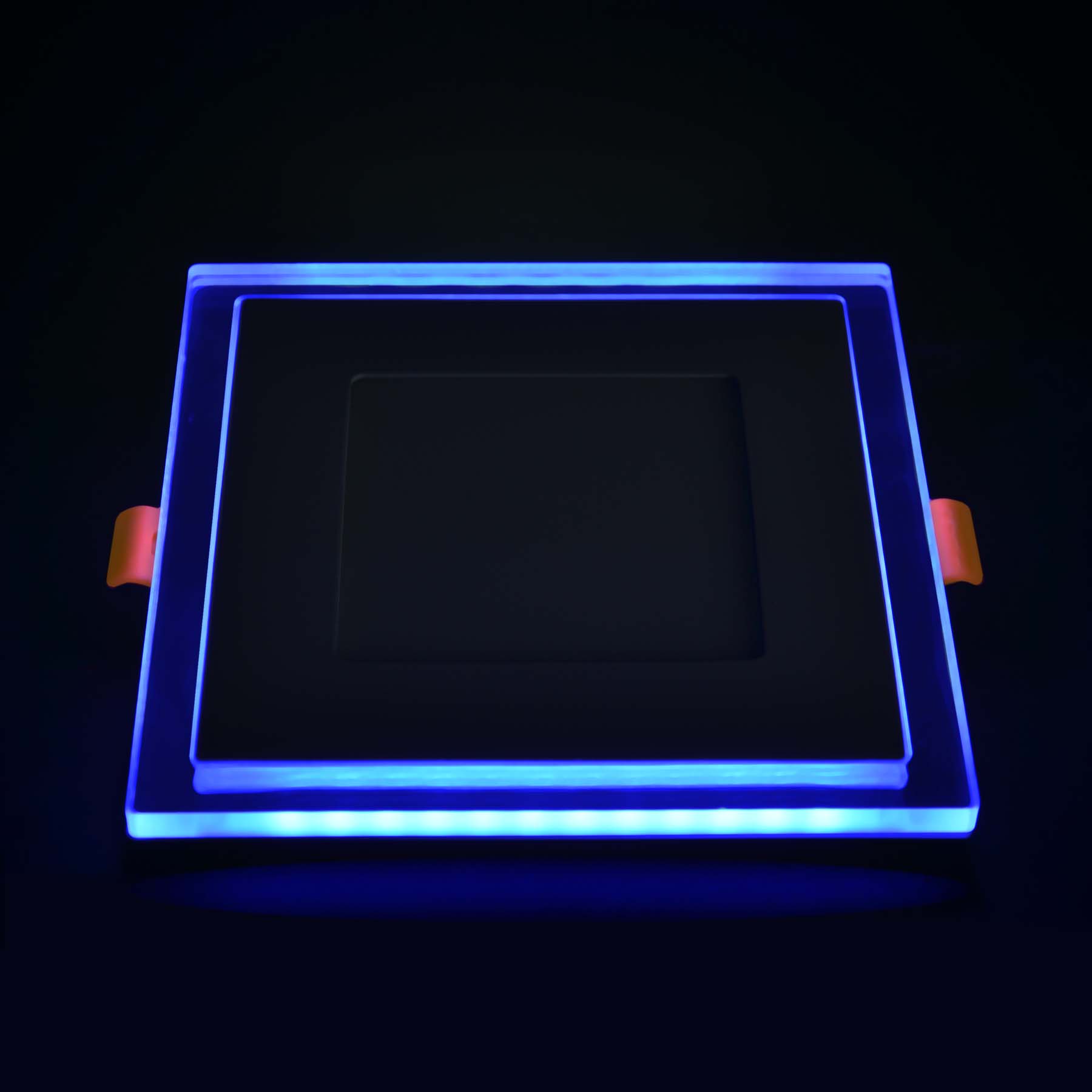  Recessed Square Chrome Mirror Blue Edge Lit LED Panel Light