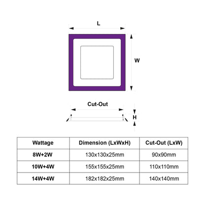  Recessed Square Chrome Mirror Purple Edge Lit LED Panel Light