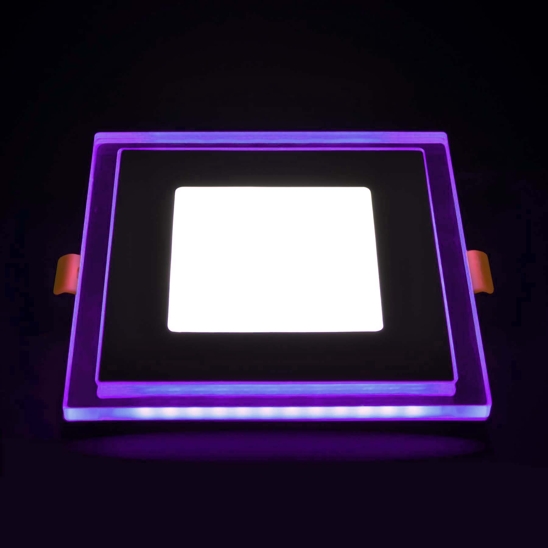  Recessed Square Chrome Mirror Purple Edge Lit LED Panel Light