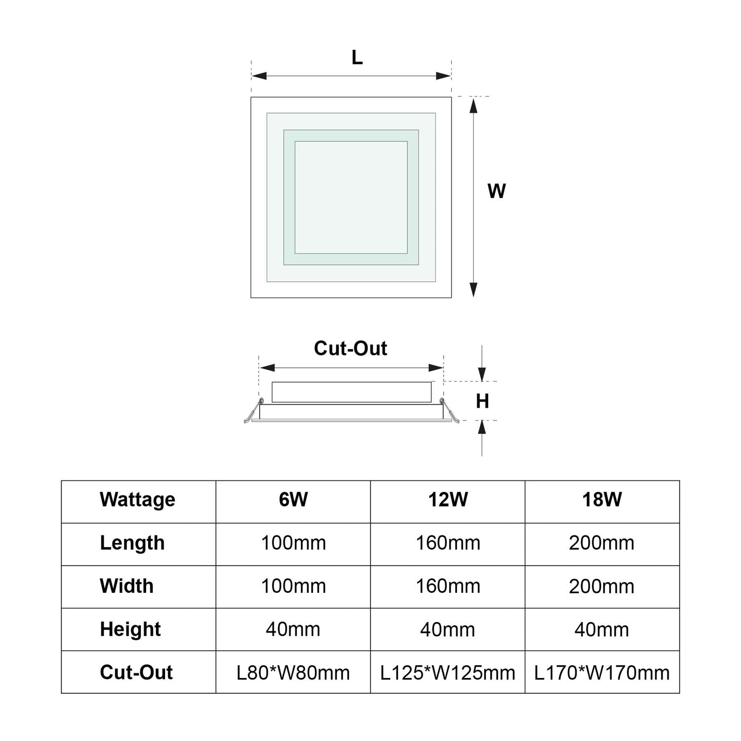  Recessed Square Crystal Glass Edge LED Panel Light Triple Cycles