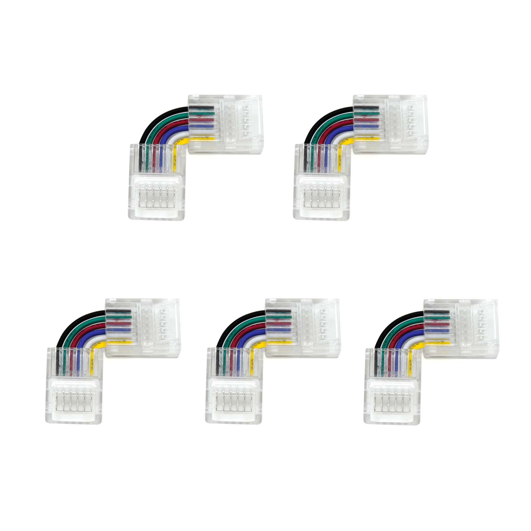  6 Pin Solderless L Shape Quick Fit Flex Connector For RGB+CCT LED Strip Lights