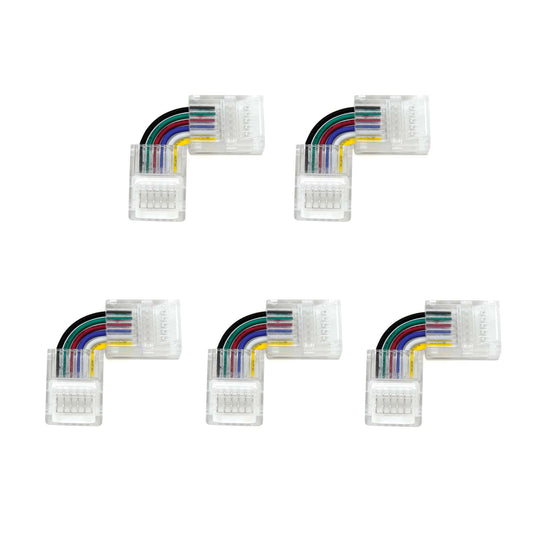  6 Pin Solderless L Shape Quick Fit Flex Connector For RGB+CCT LED Strip Lights