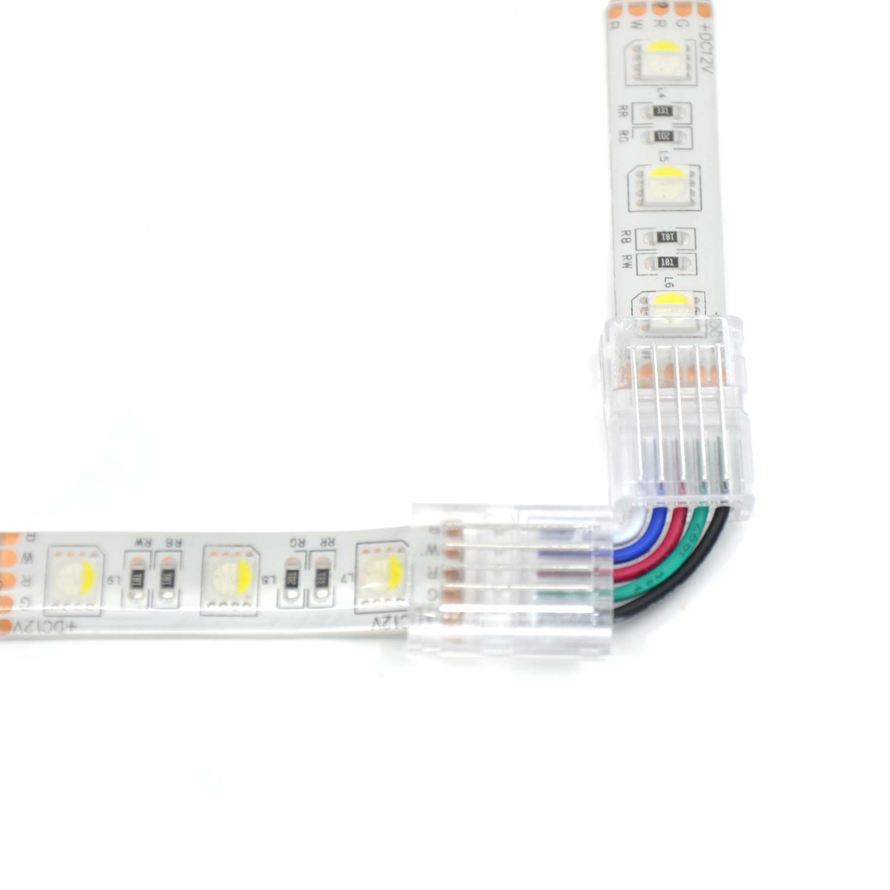  5 Pin Solderless L Shape Quick Fit Flex Connector For RGBW/RGBWW LED Strip Lights