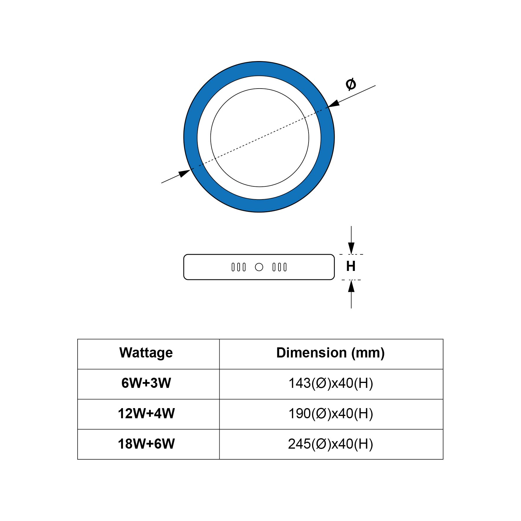  Surface Mounted Round Blue Edge Lit LED Panel Light
